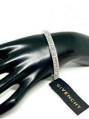 Givenchy Crystal-Embellished Silver Tone Bangle Bracelet